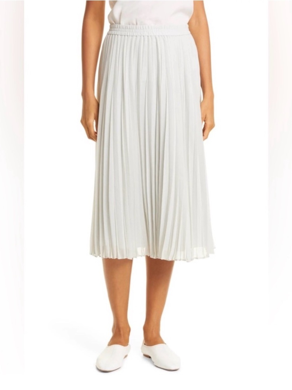 Club Monaco Pleated Flowy Skirt Midi Elasticated Sage Green Size M New - Picture 2 of 12